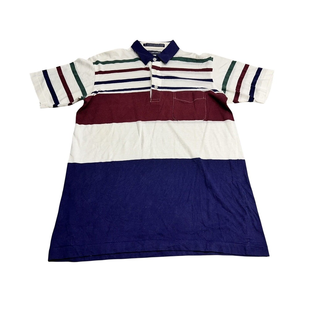 Vintage‎ 90s Van Heusen Men's M Striped Colorblock Rugby Polo Shirt